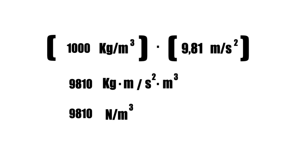 peso specifico acqua h2o formula di conversione unità di misura N/m3
